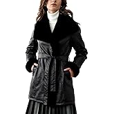 Bellivera Women Faux Leather Winter Trendy Puffer Jacket Water-resistant Thicken Bubble Coat with Fur Collar and Belt