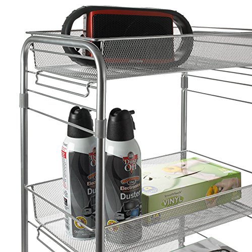 Wire Mesh Rolling Storage Cart - Movable Utility Rack Shelf with Wheels, 24.5"H x 10.5"W x 14.5"D for Home, Shop & Office Multi-Use Storage and Organization - Thumbnail 2