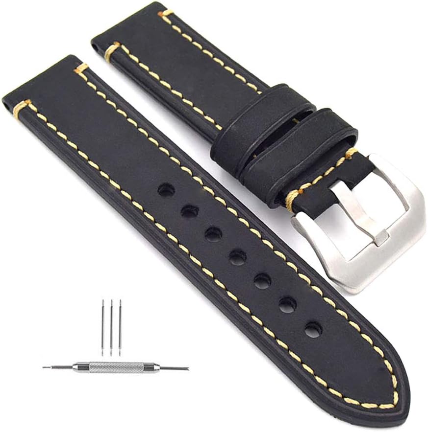 omyzam Leather Watch Straps,Retro Men's Handmade Watch Bands 18mm 20mm 22mm 24mm Men's Leather Replacement Watch Band Accessories Black and Brown