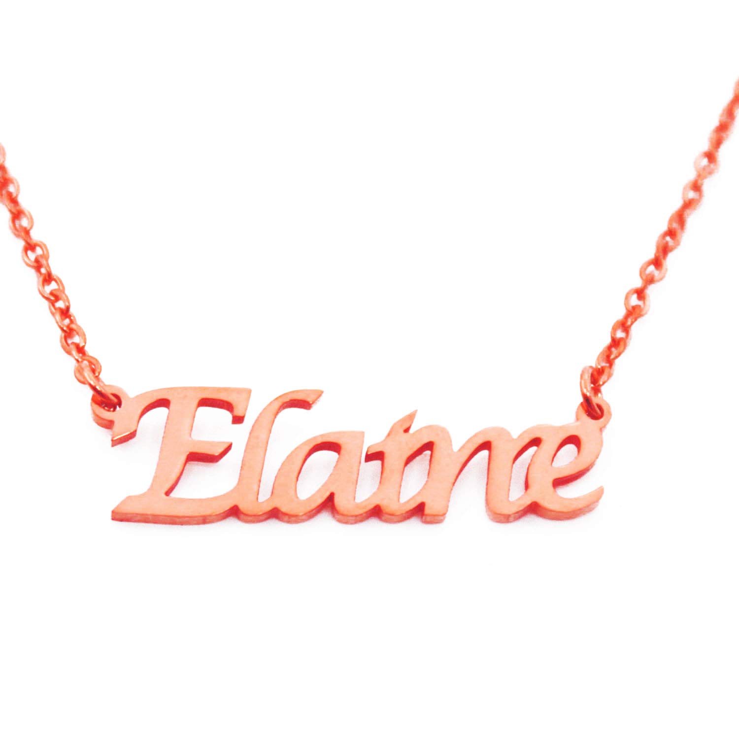 Kigu Elaine Name Necklace Personalised 18ct Rose Gold Plated, Custom Dainty Name Pendants, Jewellery for Ladies, Girlfriend, Mother, Sister, Friends Inc Bag & Box