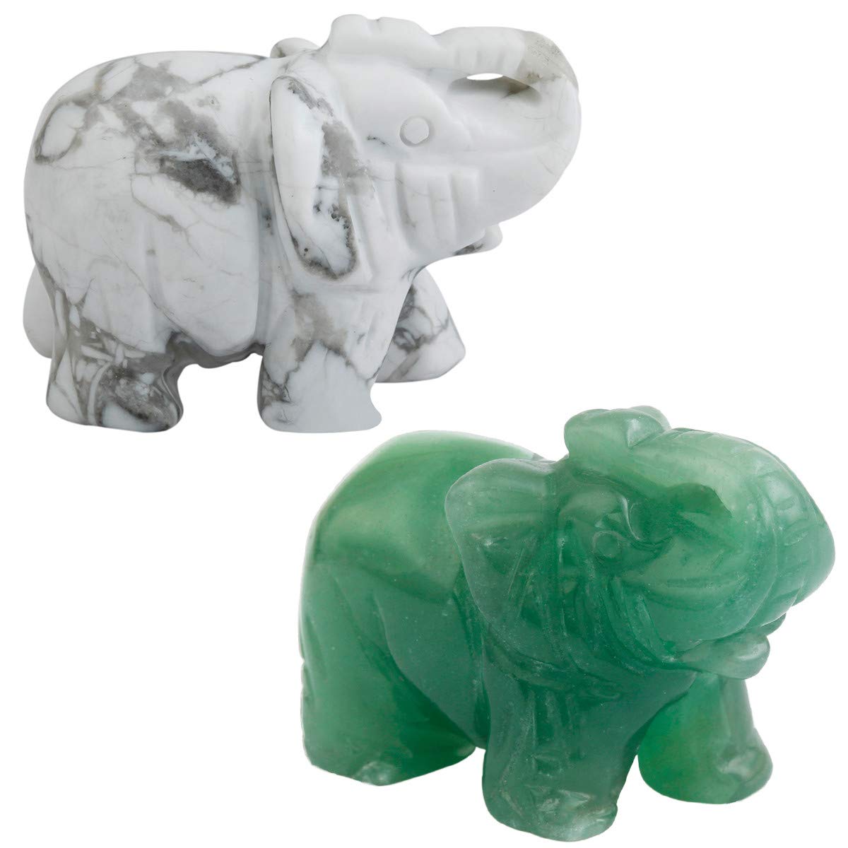 KYEYGWO Pocket Good Luck Elephant Carved Gemstone Lucky Elephant Ornaments Healing Crystal Figurines Statues for Decoration 1.5 Inches, Pack of 2