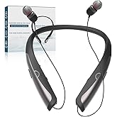 Tyxmere Bluetooth 5.3 Neckband Bluetooth Headphone, Sweat Resistant Noise Cancelling Stereo Headphones, and Retractable Ear Tips for Music, Conference, Videos(Bright Black)