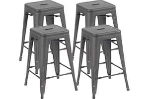 YOUNIKE Metal Barstools Set of 4 Counter Height Bar Stools 24 Inches Indoor Outdoor Patio Home Kitchen Dining Stool Modern Industrial Backless Stackable Bar Chair Rusty Grey