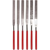 SE 74330DF 6-Piece Flat Diamond Grit File Set - Multi-Grit for Metals, Glass, Stones - 7" Length, 2" Diamond Surface, Round Handles - Includes PVC Pouch