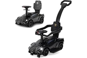 OLAKIDS 3 in 1 Ride on Push Car, Licensed Lamborghini SIAN Baby Sliding with Universal Wheels, Removable Handle and Guardrails, Toddlers Walking Toy with Music, Under Seat Storage (Dark)