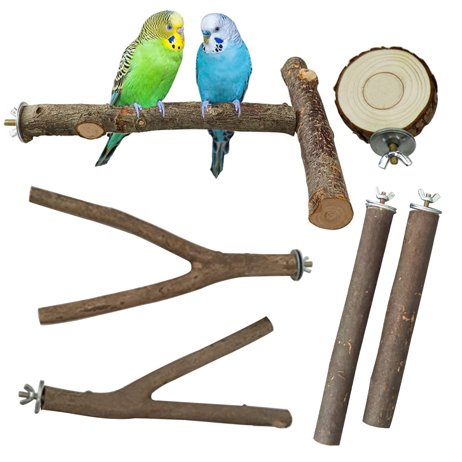 NA Allazone 6 PCS Natural Wood Bird Perch Platform, T-Shape Bird Parrot Perch Set for Parrotlets, Cockatiels