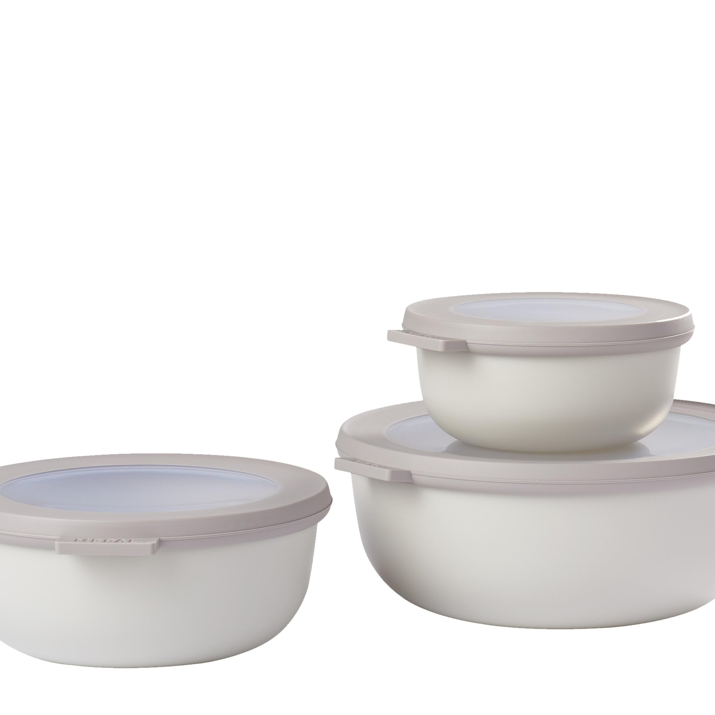 Mepal – Multi Bowl Cirqula 3-Piece Set – Food Storage Container with Lid - Suitable as Airtight Storage Box for Fridge & Freezer, Microwave Container & Servable Dish - 350, 750, 1250ml - Nordic white