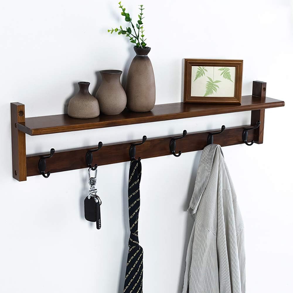 Porte-Manteau En Bois De Pin Massif Avec 8 Crochets + 6 Clips Inox - Design Moderne Gain De Place Pour Entrée Et Chambre