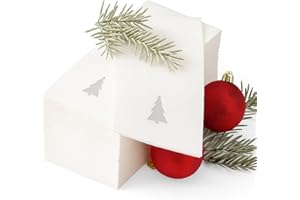 By Madee: 50 Pack Premium Christmas Napkins Disposable | Disposable Hand Towels for Bathroom | Linen Like Elegant Holiday Napkins for Unforgettable Celebrations | Made in Airlaid Paper (Silver Tree)