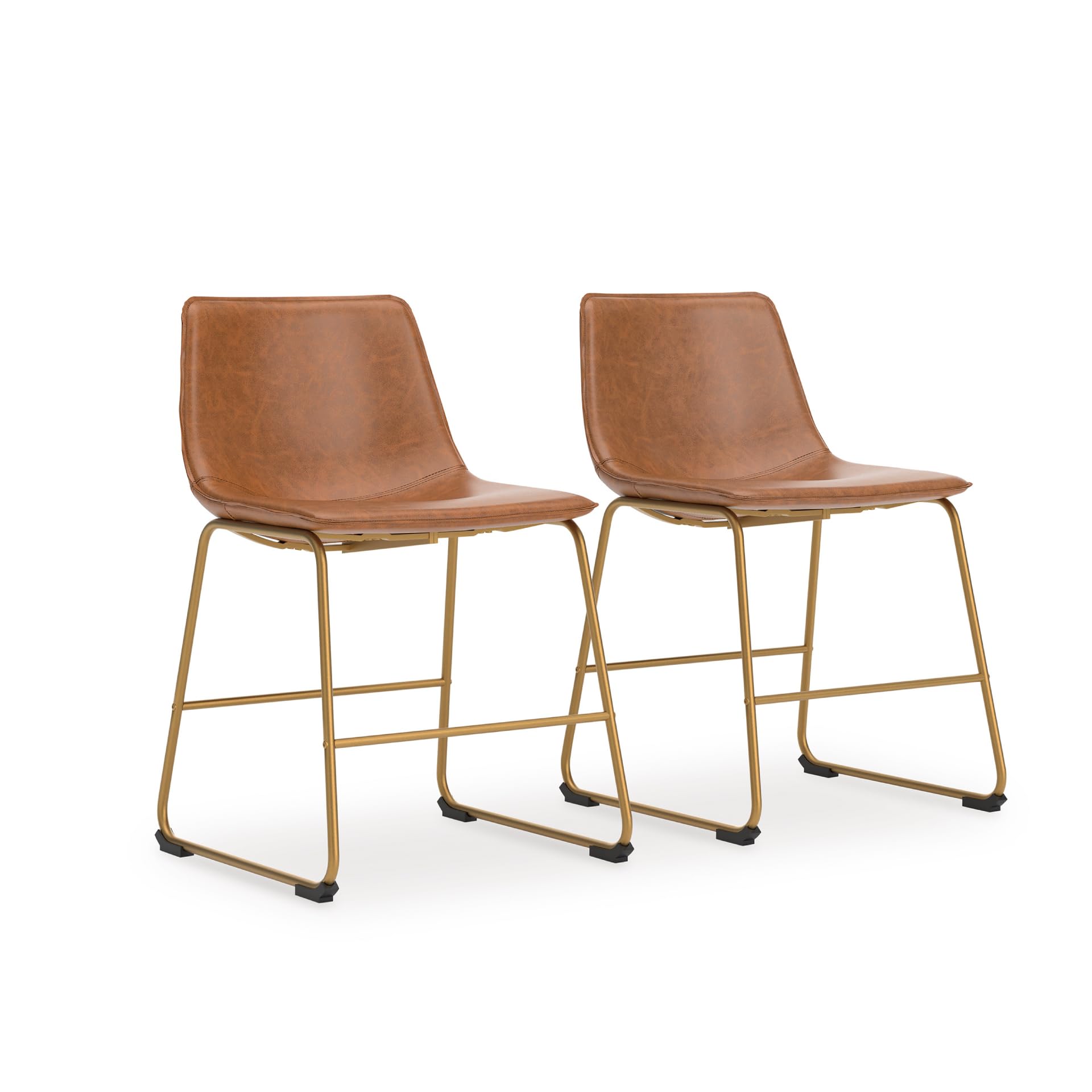 Signature Design by Ashley Lexadine Industrial Faux Leather Upholstered 30" Bar Height Dining Chair, Set of 2, Light Brown & Gold Image