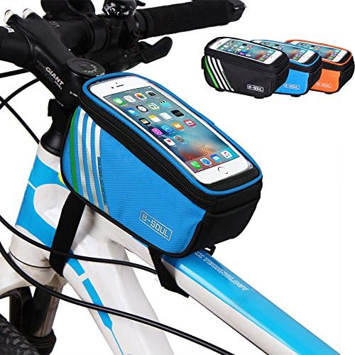 Bicycle Frame Bag, Aweky Bike Top Tube Bag with High Sensitive Touch Screen, Waterproof, Multi-function Smartphone Bag up to 5.7 inches (Sky Blue)