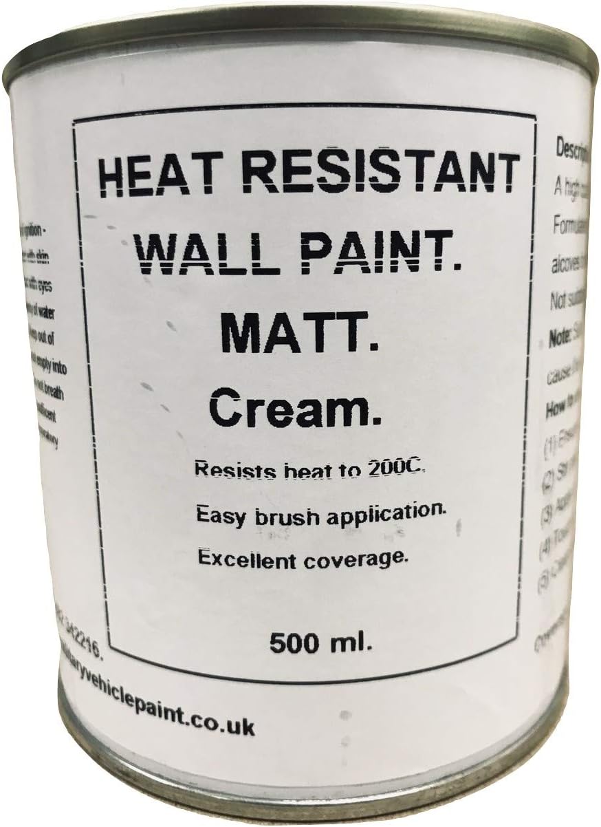 1 x 500ml Matt Cream Heat Resistant Wall Paint. Wood Burner Stove