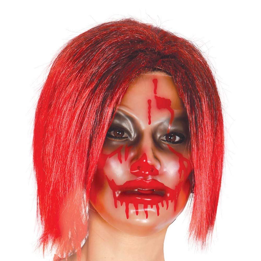 Bloody mask transparent plastic woman with blood