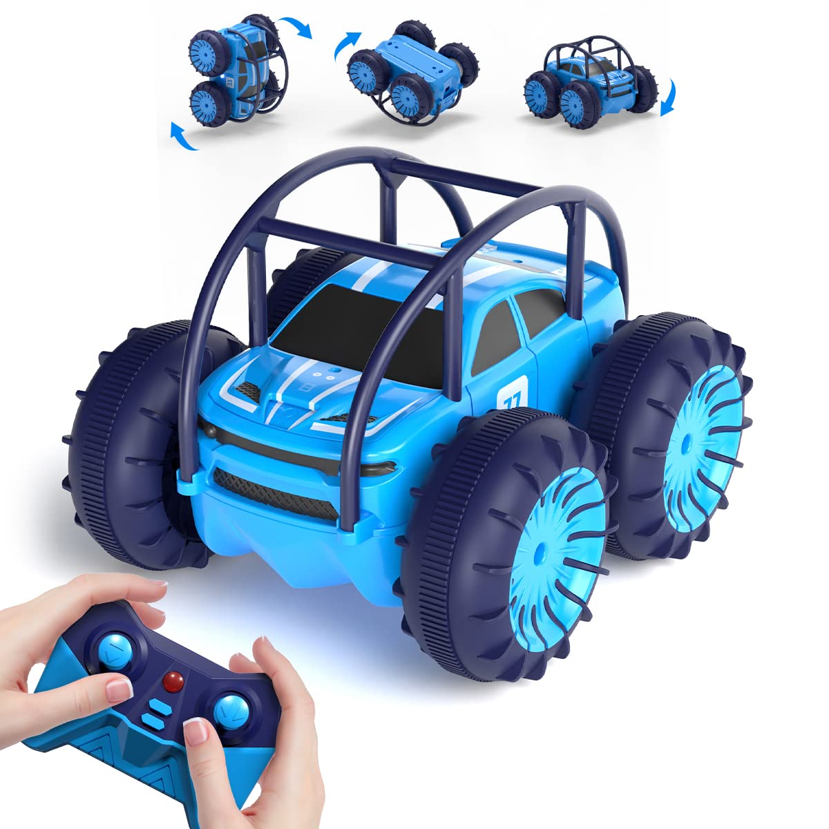 MaxTronic Fast Direct Charging Remote Control Cars, 360° Flip Waterproof Stunt Car with ON/OFF Cool LED, 2.4GHz 4WD Indoor Outdoor Kids RC Toy Gift ideas for Kids Boys Girls