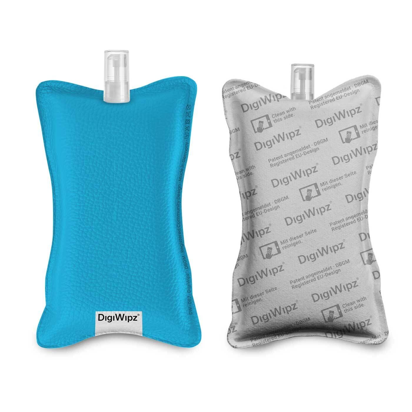 DigiWipz® The ingenious 2-in-1 display cleaner (baby blue), screen cleaner for displays and touchscreens, screen cleaner microfibre sponge with integrated sprayer