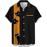 Liantty Bowling Shirt for Men Retro 1950s Button Down Short Sleeve Shirt Funny Party Beach Hawaiian Shirts