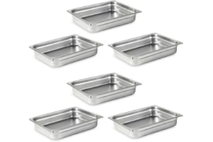 Bluelinecool 6 Pack 1/2 Size Steam Table Pan Set,2.5" Deep Hotel Pans, Half Size Anti Jam Stainless Steel Food Pan for Restaurants,Catering,Hotel, Buffet,Home,Party