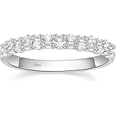 EAMTI Wedding Bands for Women Baguette Round Cubic Zirconia Two-Row Eternity Band Stackable Engagement Rings Travel Ring Size 4-10