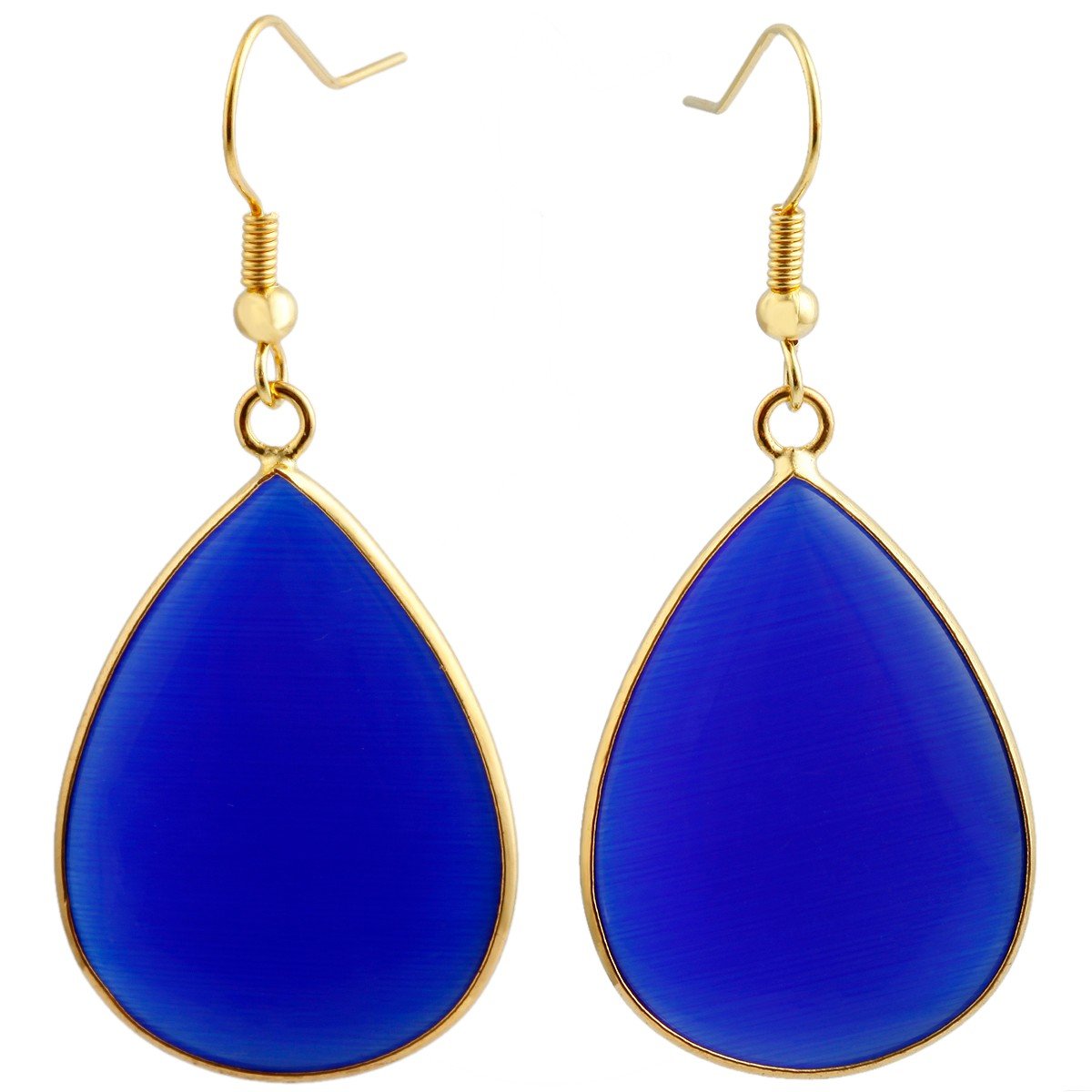 mookaitedecor Blue Cats Eye Stone Dangle Drop Earrings for Women, Blue Stone Gold Plated Healing Crystal Earrings Teardrop Water Drop — image 1