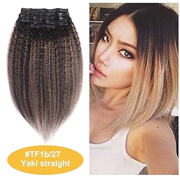 Amazon Com Kinky Straight Human Hair Clip In Extensions Natural