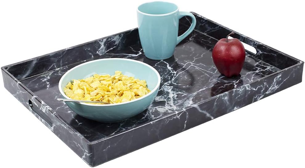 HDS Serving Tray Trading 18 x 13 Coffee Tray Faux Marble, Black