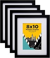 EGOFINE 10x8 Picture Frame Black Solid Wood with Mats 7x5 and 6x4 Set of 4