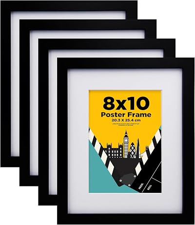 EGOFINE 10x8 Picture Frame Black Solid Wood with Mats 7x5 and 6x4 Set of 4