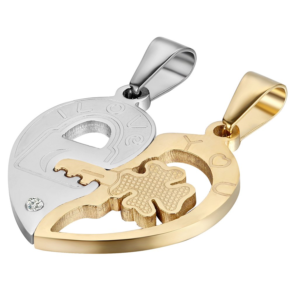 Oidea 2PCS Stainless Steel His and Hers I Love You Lock and Key Pendant Necklaces,for Valentines