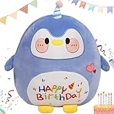 ARELUX Jumbo 18in Cute Penguin Cuddle Plush Soft Stuffed Animal Large Birthday Pillow Kids Huggable Plushie Toy Big Size Happy Birthday Party Decoration Plushies Gift for Friends Boys Girls Blue