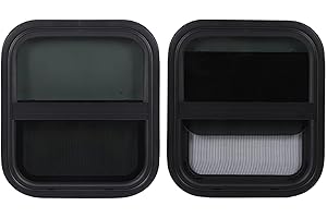 RV Window, 406x356mm 16x14in Install Hole Tempered Glass RV Sliding Window with Net Screen and Waterproof Trim Ring, Teardrop