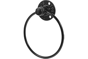 DECOMELODY Industrial Style Black Metal Hand Towel Ring Wall-Mounted Towel Holder for Bathroom and Kitchen