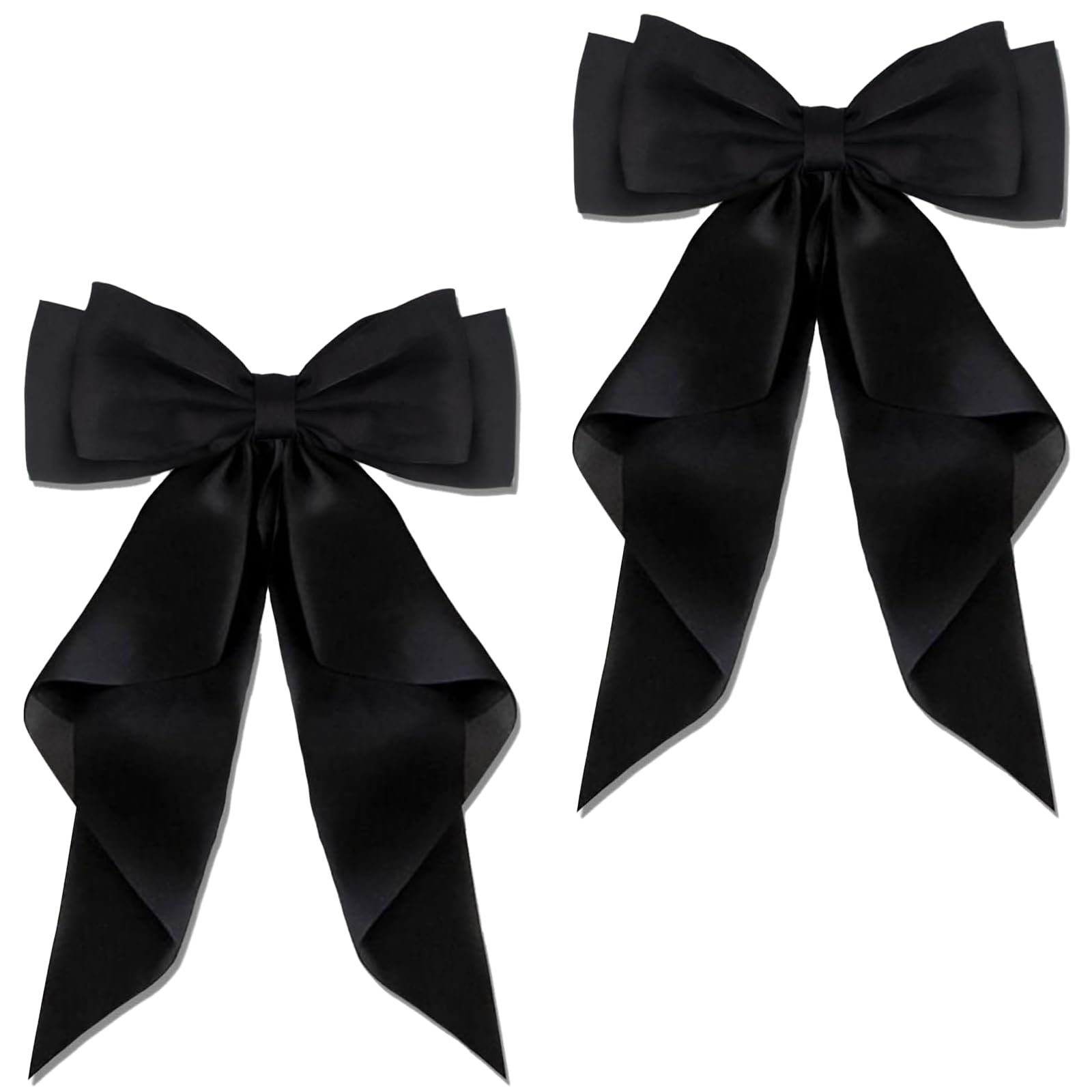 Leogony 2PCS Black Hair Bow Clip, Satin Big Hair Ribbons Bows Simple Barrettes Hair Fastener Accessories for Women