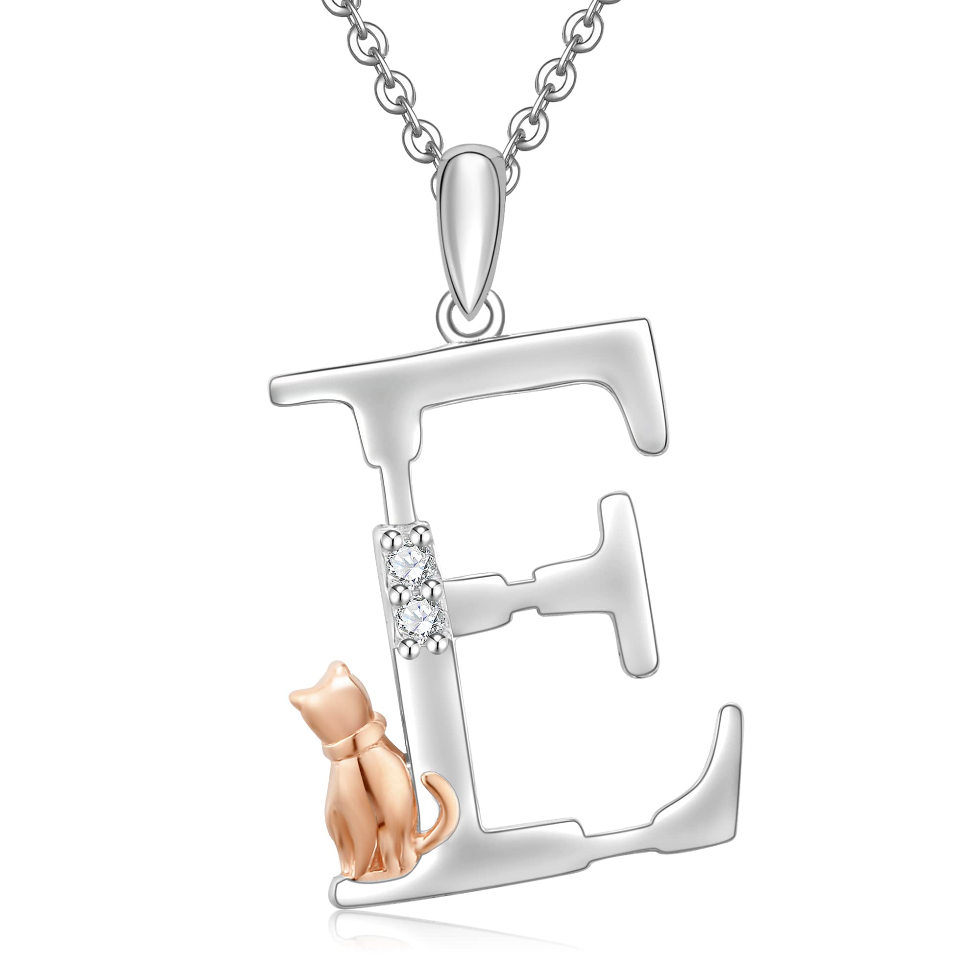 Initial Necklace for Women 925 Sterling Silver Cat kitten Letter Pendant Gift for Women