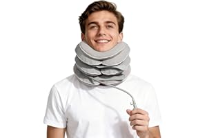 BKRTONDSY Neck Stretcher with Neck Brace,Inflatable Cervical Traction Neck Device,Neck Relief Tool,Adjustable Cervical Brace,Home Use Neck Decompression Technology Breathable Fabric Washable&Colorfast(Gray)