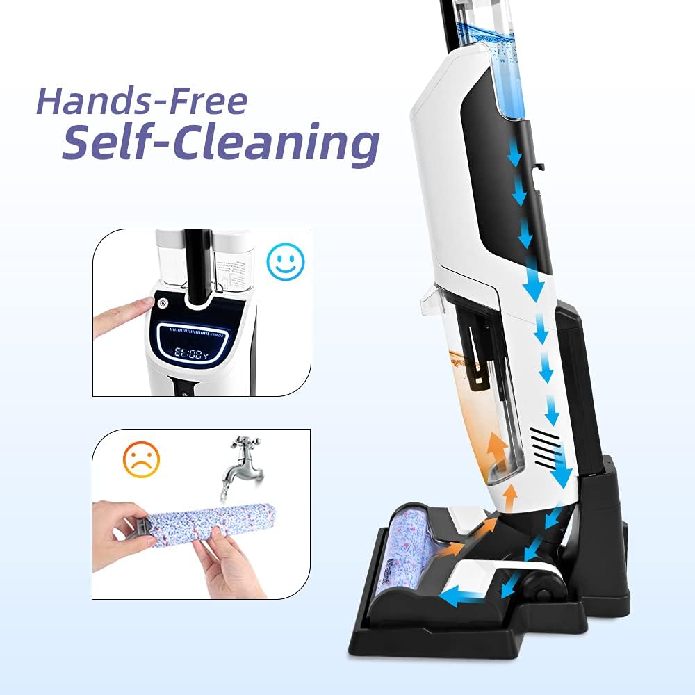 Wet Dry Vacuum, AlfaBot T36 Cordless Floor Vacuum Cleaner and Mop for Hardwood Floor & Area Rugs, Lightweight Wet-Dry Floor Cleaner with Self Cleaning, One-Step Cleaning/Voice Assistance: Home & Kitchen