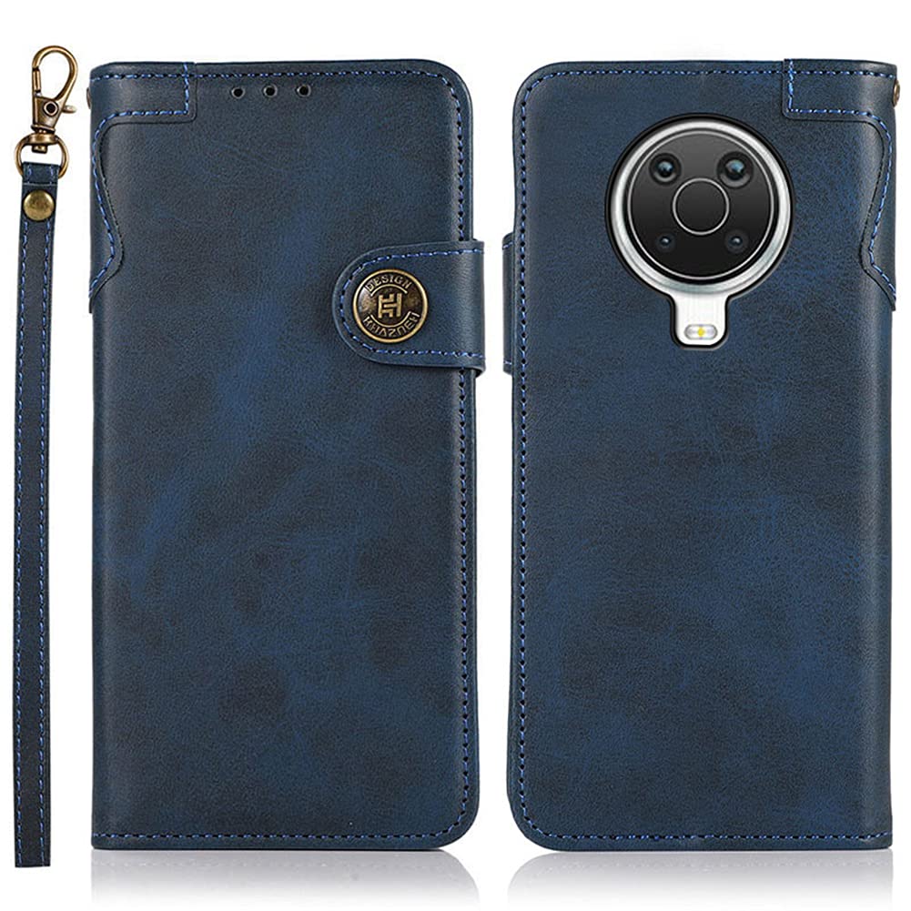 Case for Nokia G10 Case, Premium Genuine Leather Wallet Cover with Lanyard Card and Cash Slots, Flip Magnetic Closure Shell Phone Case for Nokia G10, Blue