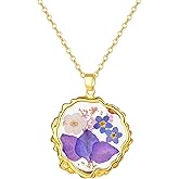 Hefestus Birth Flower Necklaces for Women,1-12 Month Real Pressed Flower Necklace,Boho-Style Personalized Jewelry, Handmade Floral Pendant,Thoughtful Gift for Christmas,Birthday|18"