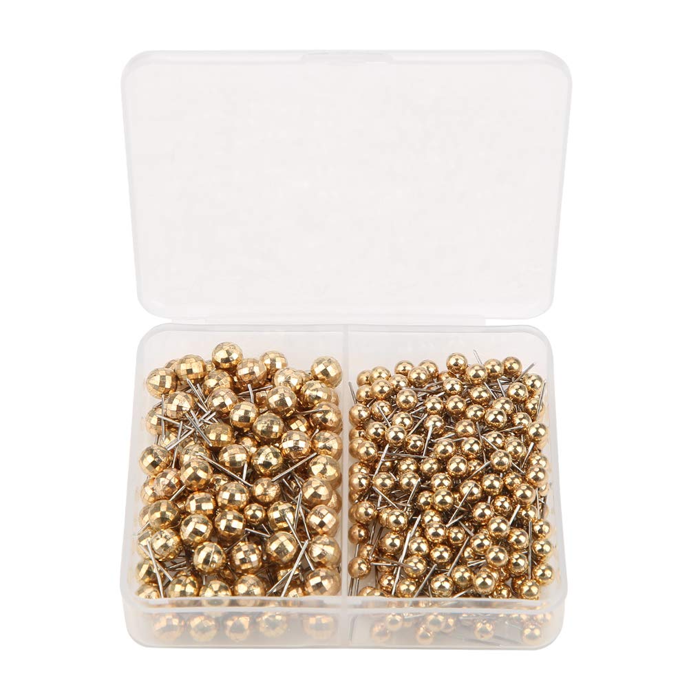 300pcs Round Map Tacks Pearl Head Push Pins for Bulletin Board Dressmaking Sewing Fixed Marking Practical Tool(Golden)