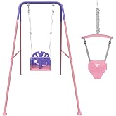 Foldable Toddler Swing Set and Baby Jumper for Indoor &amp; Outdoor Use | Baby Bouncer Jumper, Safe and Durable Swing Set for Backyard （Pink）