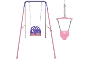 YOZOIA Foldable Toddler Swing Set and Baby Jumper, Indoor & Outdoor Use, Baby Bouncer Jumper, Safe and Durable Swing Set for Backyard （Pink）