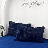 MorroMorn Decorative Pillows Covers, 2 Packs Faux Fur Pillow Cases, Luxury Shaggy Throw Pillowcase Cushion Shams with Zipper Closure Home Decor for Couch Sofa Bed Room (Navy, King/California King)