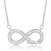 Infinity Pendant Necklace for Women - Sterling Silver Love Heart Necklace Adjustable Cubic Zirconia Infinite Charms Necklaces Dainty Sparkle Jewelry Gifts for Her Wife Mom Daughter