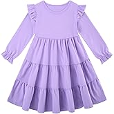 Vieille Toddler Girls Cotton Dress Long Sleeve Ruffle Dress Kids Solid Casual Clothes for 2-8 Years