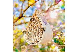 GARDENINGPRODUCTS4LESS Pollinating Palace-Mason Bee House, Natural Hanging Wooden bee House Habitat with Bamboo Tubes for The Garden and Yard