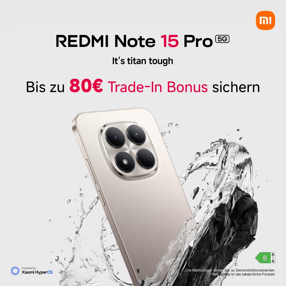 XIAOMI Redmi Note 15 Pro 5G Smartphone (12+512 GB) – Handy mit Android, 6580-mAh-Akku, IP66/IP68 Staub- und Wasserschutz, Neue 200-MP-Kamera, 6,83" AMOLED-Display, Titanium, 2 Jahre Garantie 2