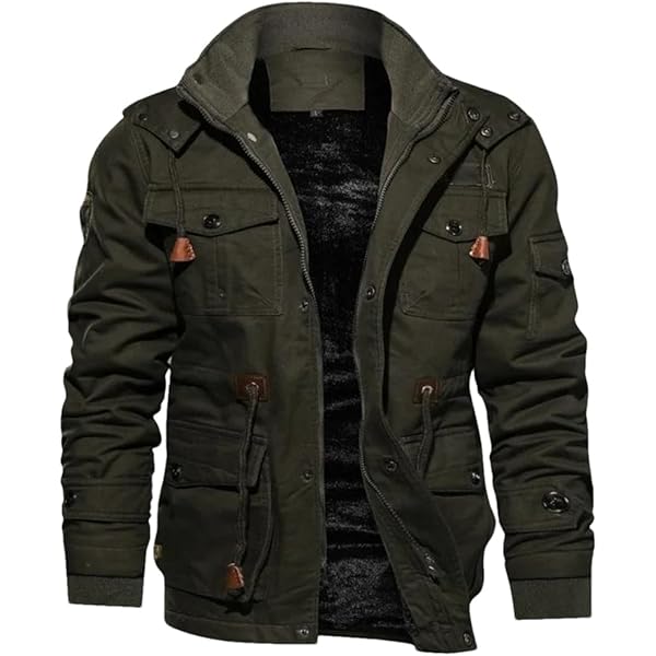 Kwoki Men's Military Jackets Zip Front Multi Pockets Stand Collar