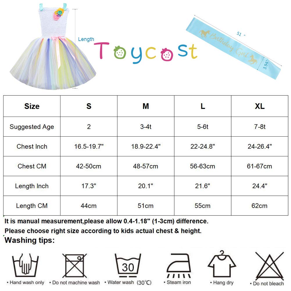 Toycost Rainbow Tutu Princess Dress Up for Girls Kids Princess Birthday Party Costume Outfit with Sash(M~3-4t, White)