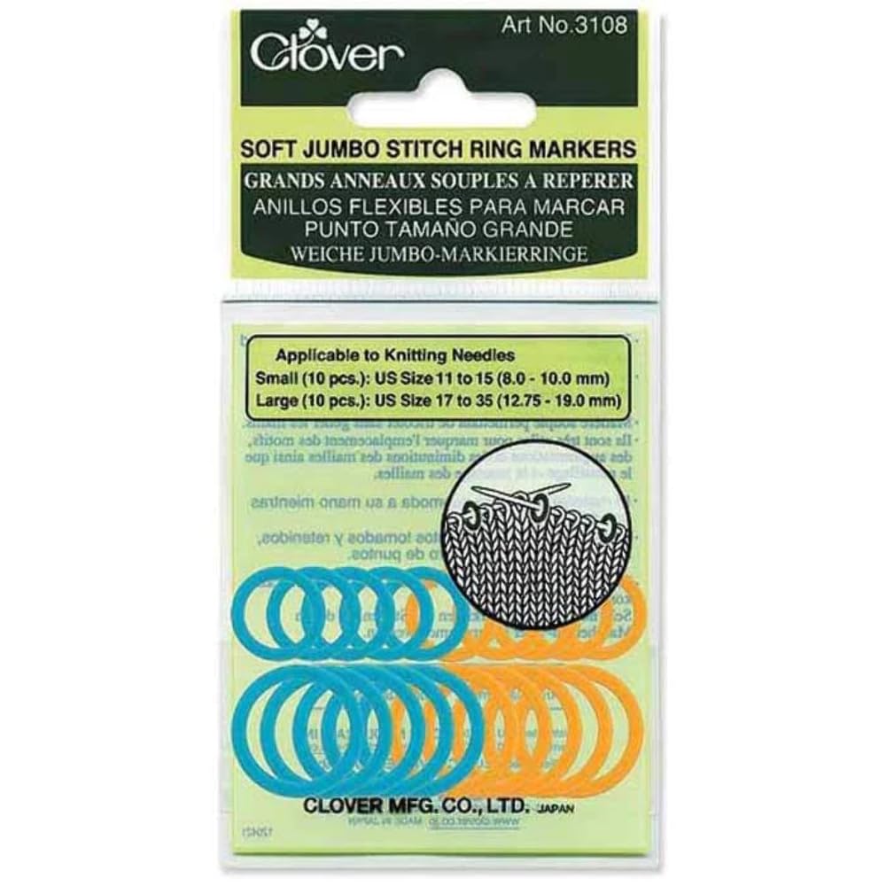 Clover 3108 Soft Jumbo Stitch Ring Markers, Other, Multicoloured, 2.58 x 8.47 x 14.92 cm