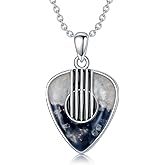 PELOVNY Guitar Pick Music Necklace 925 Sterling Silver Peace Sign Pendant Jewelry Musical Guitarist Gifts for Women Men Music Lovers Musicians