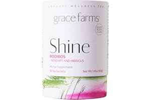 Grace Farms SHINE Wellness Organic Tea Blend (16 Pyramid Sachets) | Hydrating Tea For Skin and Detox | Rooibos, Rosehips, Hibiscus, Tulsi, and Haritaki | Fairtrade and Kosher | Gives Back 100% of Profits